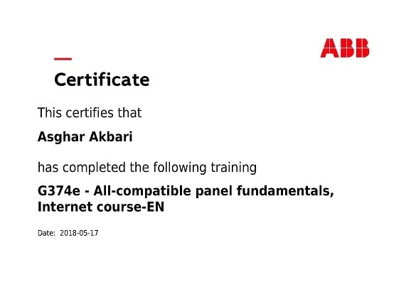 مجوزها و سرتیفیکیت های کنترل دوار کارا - نماینده abb در ایران